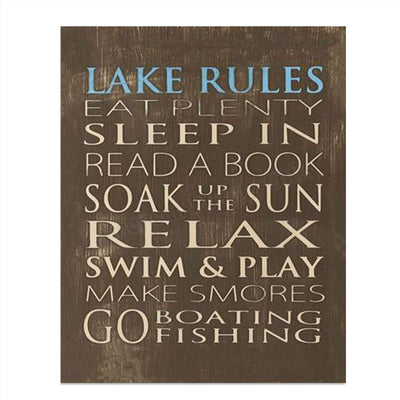 Lake Rules- Rustic Wall Art- 8 x 10" Print- Wall Decor- Ready to Frame. Replica Distressed Wood Sign Print-Wall Decor for Lake House or Cabin. Great Reminders to Relax, Enjoy Life and Make Memories!