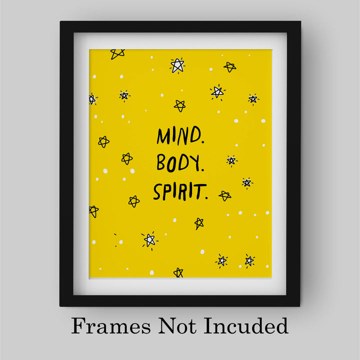 ?Mind-Body-Spirit?-Motivational Quotes Wall Art-8 x 10" Typographic Spiritual Fitness Print-Ready to Frame. Inspirational Home-Office-Gym-Studio Decor. Perfect Zen Sign for Mindfulness &amp; Meditation!