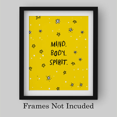 ?Mind-Body-Spirit?-Motivational Quotes Wall Art-8 x 10" Typographic Spiritual Fitness Print-Ready to Frame. Inspirational Home-Office-Gym-Studio Decor. Perfect Zen Sign for Mindfulness & Meditation!