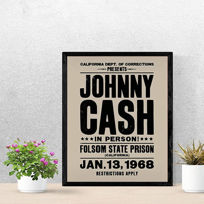 "Johnny Cash-In Person-Folsom State Prison"-Country Music Wall Art -11 x 14"