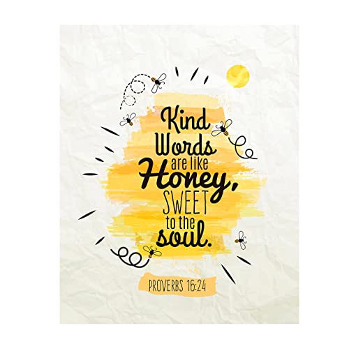 Proverbs 16:24-"Kind Words Are Like Honey"-Bible Verse Wall Art Sign-8 x 10"
