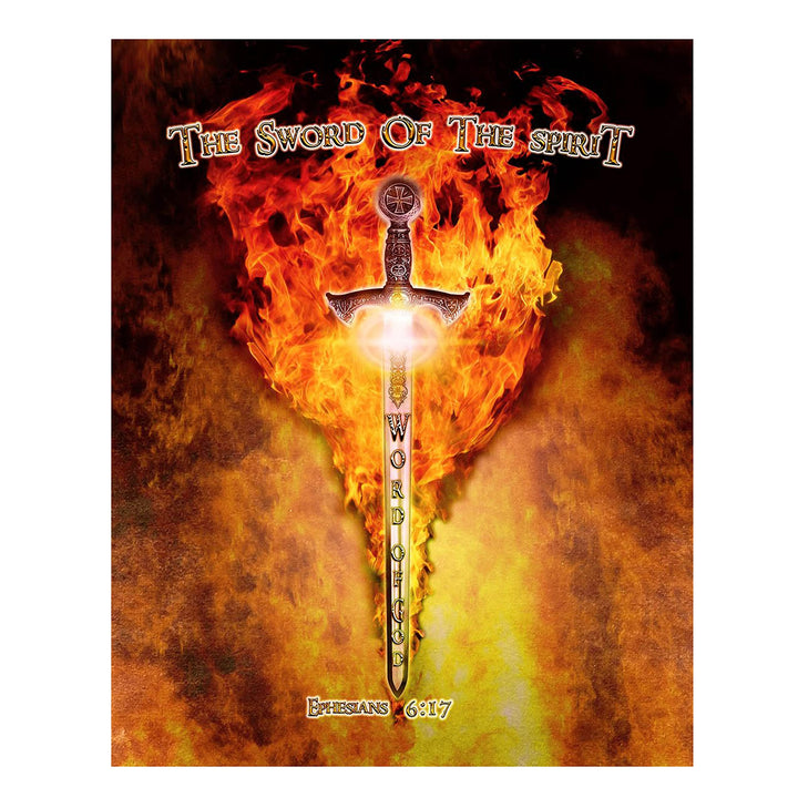 The Sword of the Spirit-Word of God-Ephesians 6:17-Bible Verse Wall Art-8 x 10"-Ready to Frame. Scripture Wall Print w/Replica Metal Sword &amp; Fire. Home-Office-Church D?cor. Perfect Christian Gift!