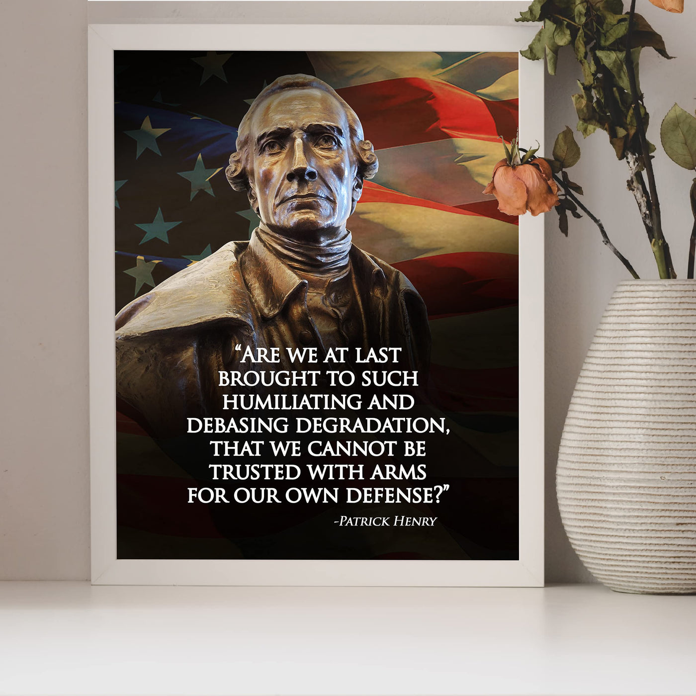 Cannot Be Trusted With Arms-Patrick Henry Quotes Wall Art - 8 x 10" Patriotic American Flag & Bust Print-Ready to Frame. Pro-American Decor for Home-Office-Garage-Bar-Cave. Great Political Gift!