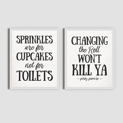 Sprinkles Are For Cupcakes-Changing Roll Won't Kill Ya- Funny Bathroom Sign Set (2)- 8 x 10's Prints Wall Art-Ready to Frame. Home-Office-Bathroom D?cor. Perfect For Guest Bath, Bar & All Restrooms.