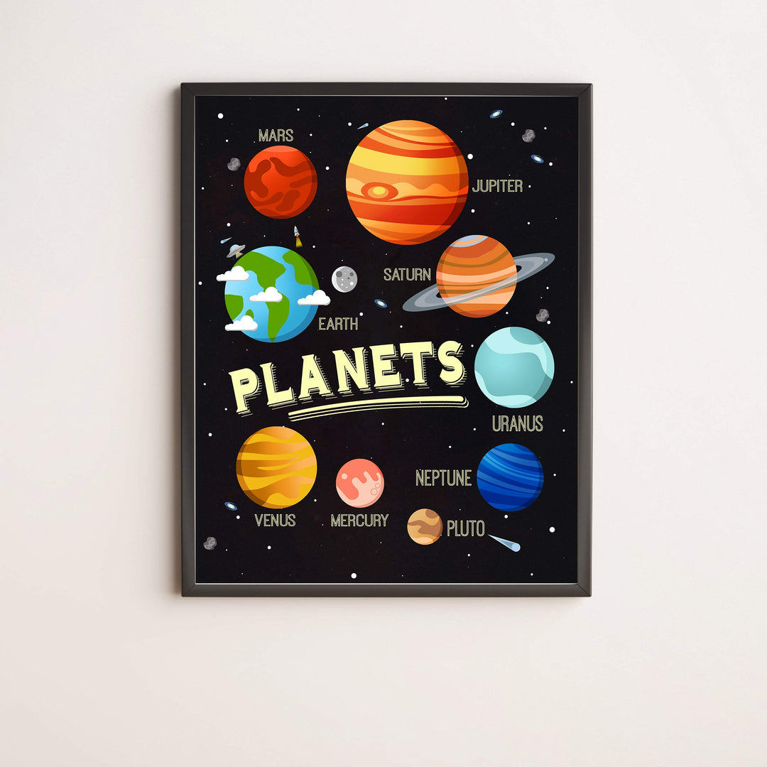 Planets of the Solar System-Elementary Science Wall Art -11 x 14" Educational Poster Print-Ready to Frame. Perfect Kids Bedroom-Homeschool-Science Classroom-Outer Space Decor. Great Learning Gift!