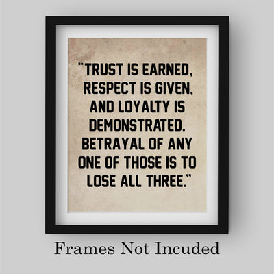 Trust Is Earned-Respect Is Given Inspirational Life Quotes Wall Art-8 x 10" Distressed Parchment Typography Print-Ready to Frame. Motivational Home-Office-School-Work Decor. Great Gift-Advice!