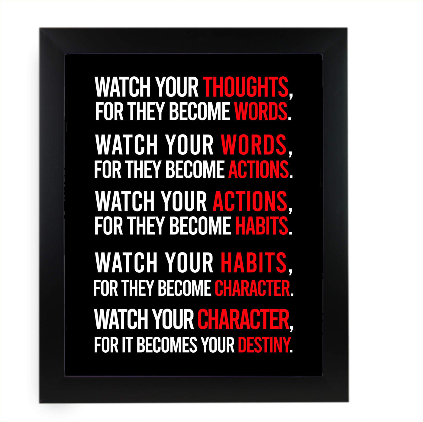 Watch Your Character-Becomes Your Destiny Motivational Quotes Wall Sign -11 x 14" Modern Inspirational Art Print-Ready to Frame. Positive Home-Office-School Decor. Perfect Life Lessons for All!