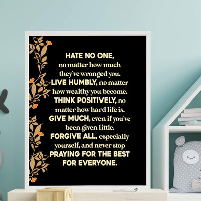 Live Humbly-Think Positively-Inspirational Quotes Wall Art -11 x 14" Rustic Floral Print w/Wood Design-Ready to Frame. Home-Office-School-Positive Decor. Great Life Lessons! Printed on Photo Paper.