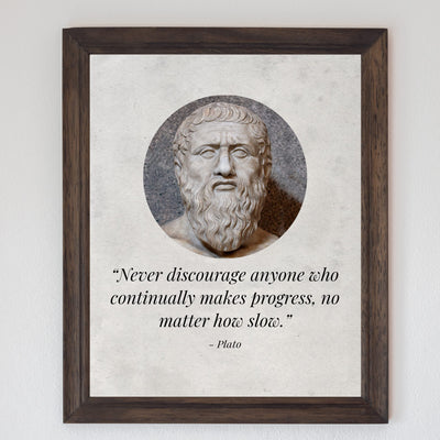 Plato Quotes Wall Art-"Never Discourage Anyone Who Makes Progress"- 8 x 10" Plato Bust-Typographic Print-Ready to Frame. Modern Home-Office-School Wall Decor. Perfect Political-Philosophy Gift.