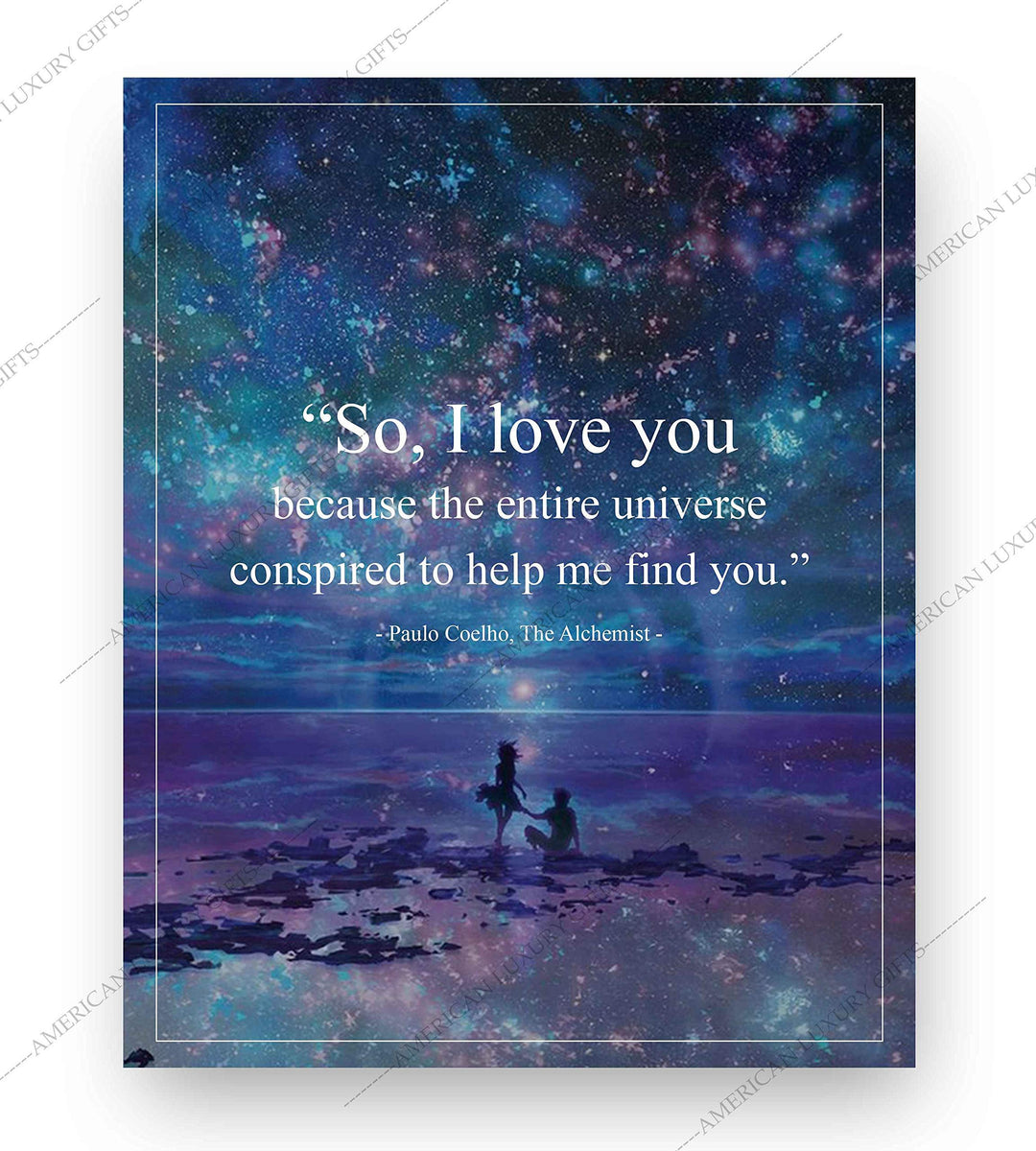 Paulo Coelho Wall Art-"Entire Universe Conspired to Help Me Find You" Book Quote from"The Alchemist"-8x10" Inspirational Starry Night Print-Ready to Frame. Great Gift of Love for Spouse-Partner-BFF!