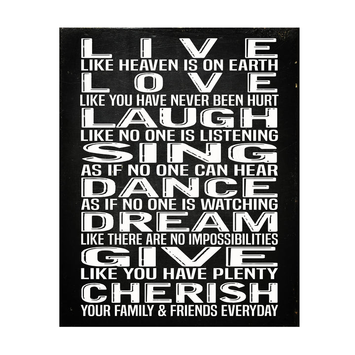 Live Laugh Love Sing-Happy Life Rules Sign -11 x 14" Typographic Farmhouse Wall Art Print-Ready to Frame. Rustic Home-Office-Studio-School-Dorm Decor. Great Positive Advice! Printed on Photo Paper.