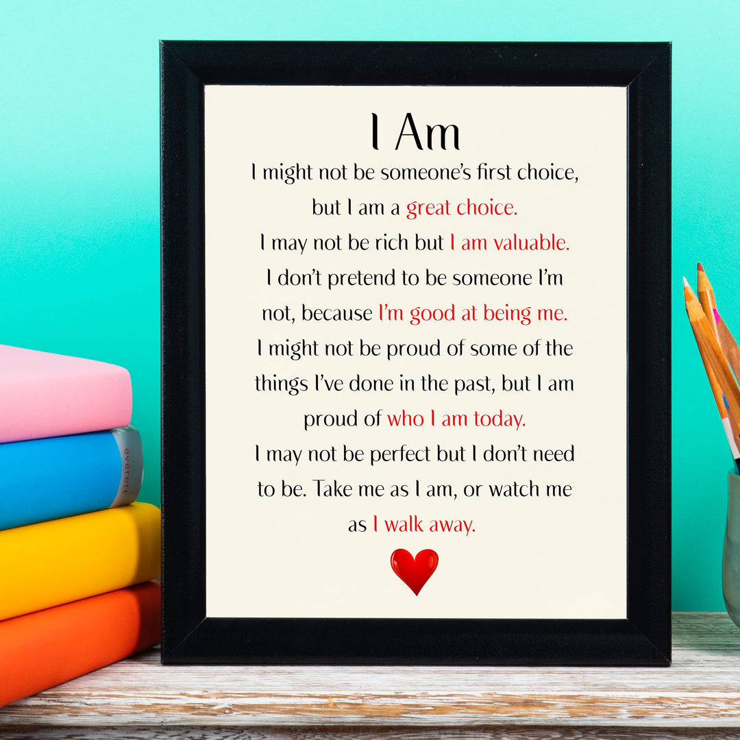 I Am Valuable- Inspirational Quotes Wall Art Print -10x8"-Ready to Frame. Motivational Word Wall Sign. Home-Office-School Decor. Great Sign For Building Confidence!