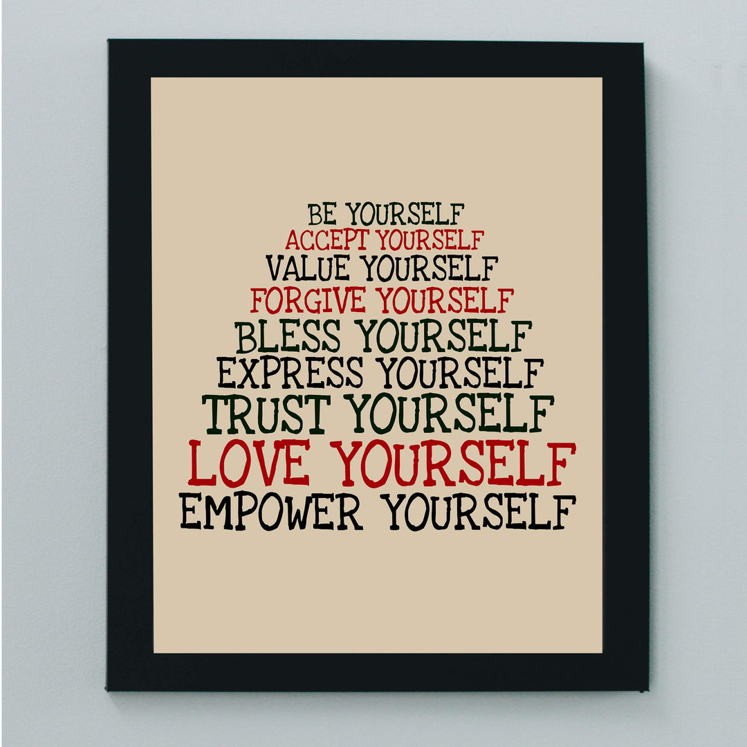 Accept-Forgive-Love Yourself Inspirational Quotes Wall Sign -8 x 10" Modern Typographic Print-Ready to Frame. Motivational Home-Office-School-Dorm Decor. Great Gift to Inspire Self-Confidence!