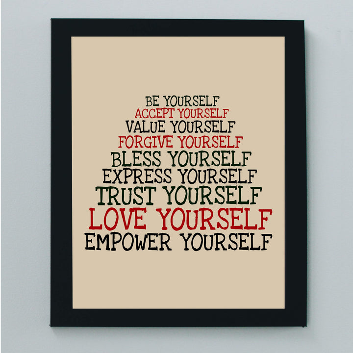 Accept-Forgive-Love Yourself Inspirational Quotes Wall Sign -8 x 10" Modern Typographic Print-Ready to Frame. Motivational Home-Office-School-Dorm Decor. Great Gift to Inspire Self-Confidence!