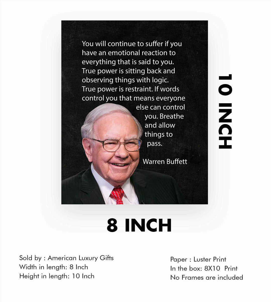 Warren Buffett Quotes-"True Power Is Observing Things With Logic"- 8 x 10" Motivational Wall Art Print-Ready to Frame. Vintage Home-Office-Classroom D?cor. Perfect Gift to inspire Self-Improvement.