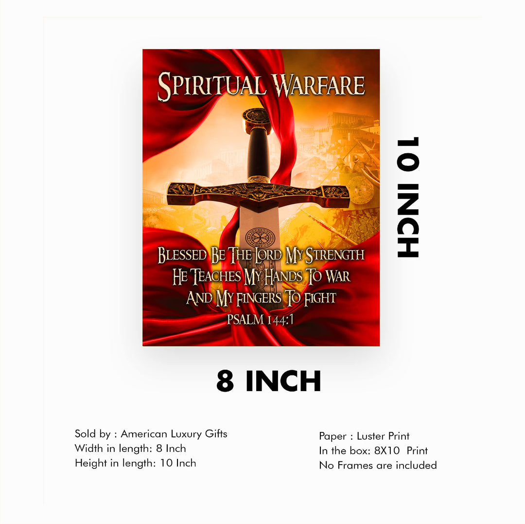 Spiritual Warfare-Blessed Be the Lord Bible Verse Wall Art -8x10" Motivational Christian Sword Picture Print-Ready to Frame. Home-Office-Sunday School-Church Decor. Great Gift of Faith! Psalm 144:1
