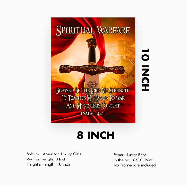 Spiritual Warfare-Blessed Be the Lord Bible Verse Wall Art -8x10" Motivational Christian Sword Picture Print-Ready to Frame. Home-Office-Sunday School-Church Decor. Great Gift of Faith! Psalm 144:1