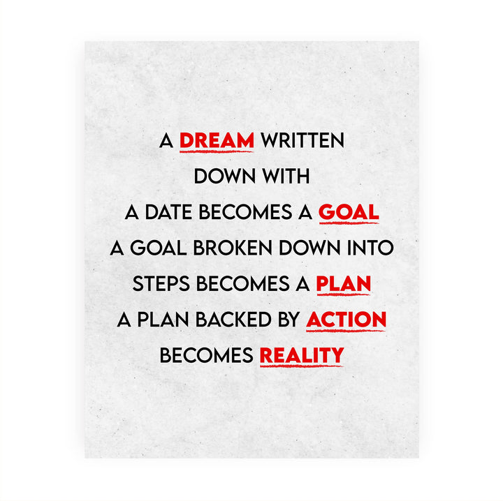 A Dream Becomes A Goal-Motivational Quotes Wall Decor -8 x 10" Modern Typographic Art Print -Ready to Frame. Home-Office-Classroom-Dorm-Gym Decor. Perfect Desk Sign! Great Inspirational Gift!