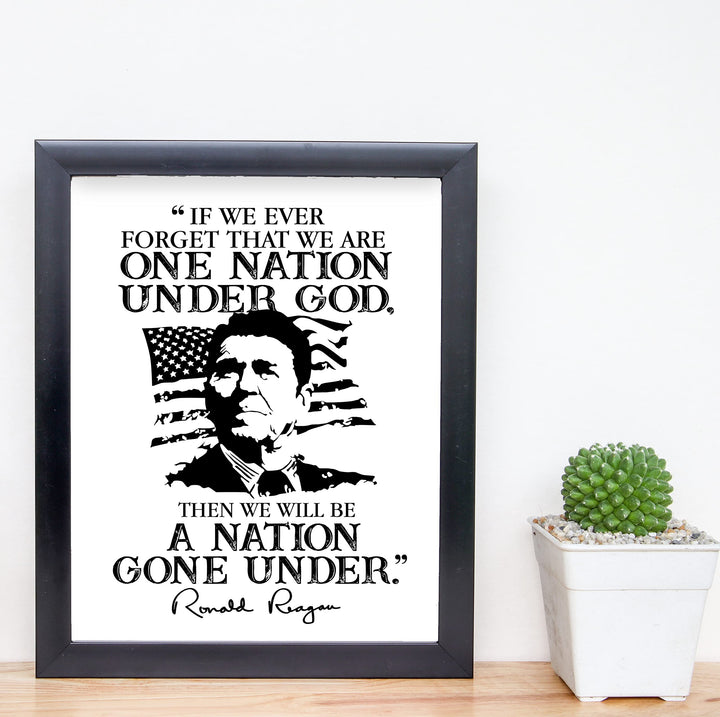 If We Forget We Are One Nation Under God-Ronald Reagan Quotes Wall Art -8x10" American Flag Silhouette Print-Ready to Frame. Presidential Home-Office-School Decor. Perfect Patriotic-Christian Gift!
