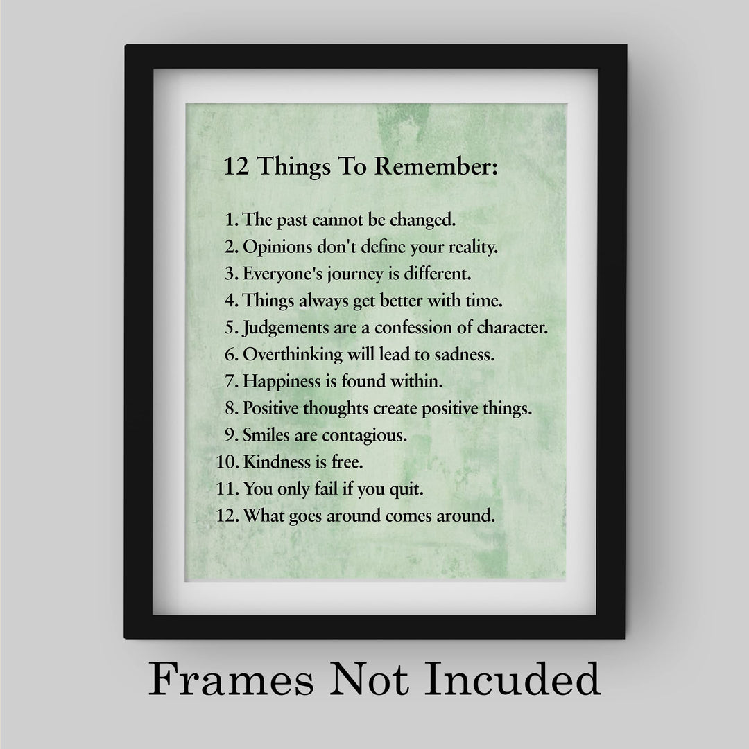 "12 Things To Remember"- Inspirational Wall Art- 8 x 10" Print Wall Decor -Ready to Frame. Modern Typographic Print for Home-Office-School Decor. Great Positive Thinking &amp; Graduation Gift!