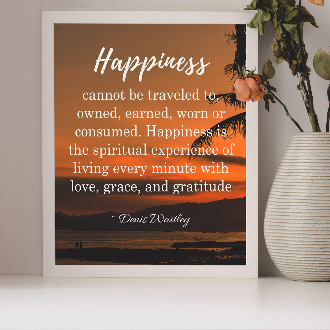 Happiness is Living With Love, Grace &amp; Gratitude- Inspirational Wall Art-8 x 10" Print Wall Print-Ready to Frame. Modern Spiritual Typographic Decor for Home-Office-Studio. Dennis Waitley Quotes.