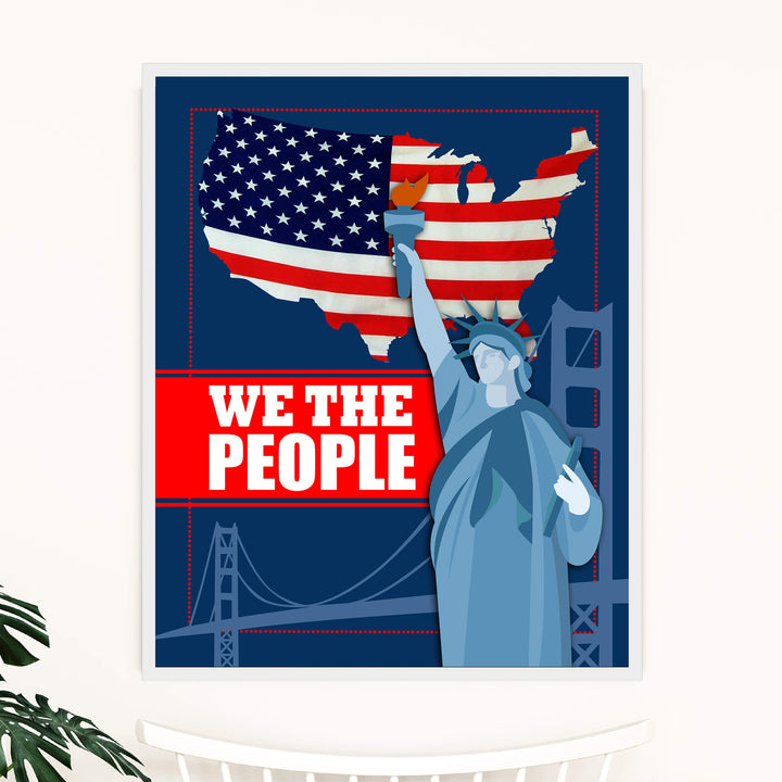 We the People-Patriotic Wall Art Sign-11 x 14" Statue of Liberty Poster Print w/American Flag Design-Ready to Frame. Home-Office-Library-School-Dorm-Cave Decor. Display Your American Pride!