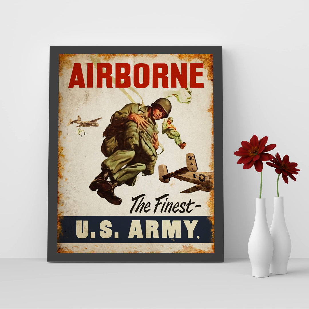 US Army Airborne -The Finest United States Army Badge Wall Sign -8 x 10" US Military Print -Ready to Frame. Home-Office-School-Cave Decor. Great Gift for Veterans! Display Your Pride -Go Army!