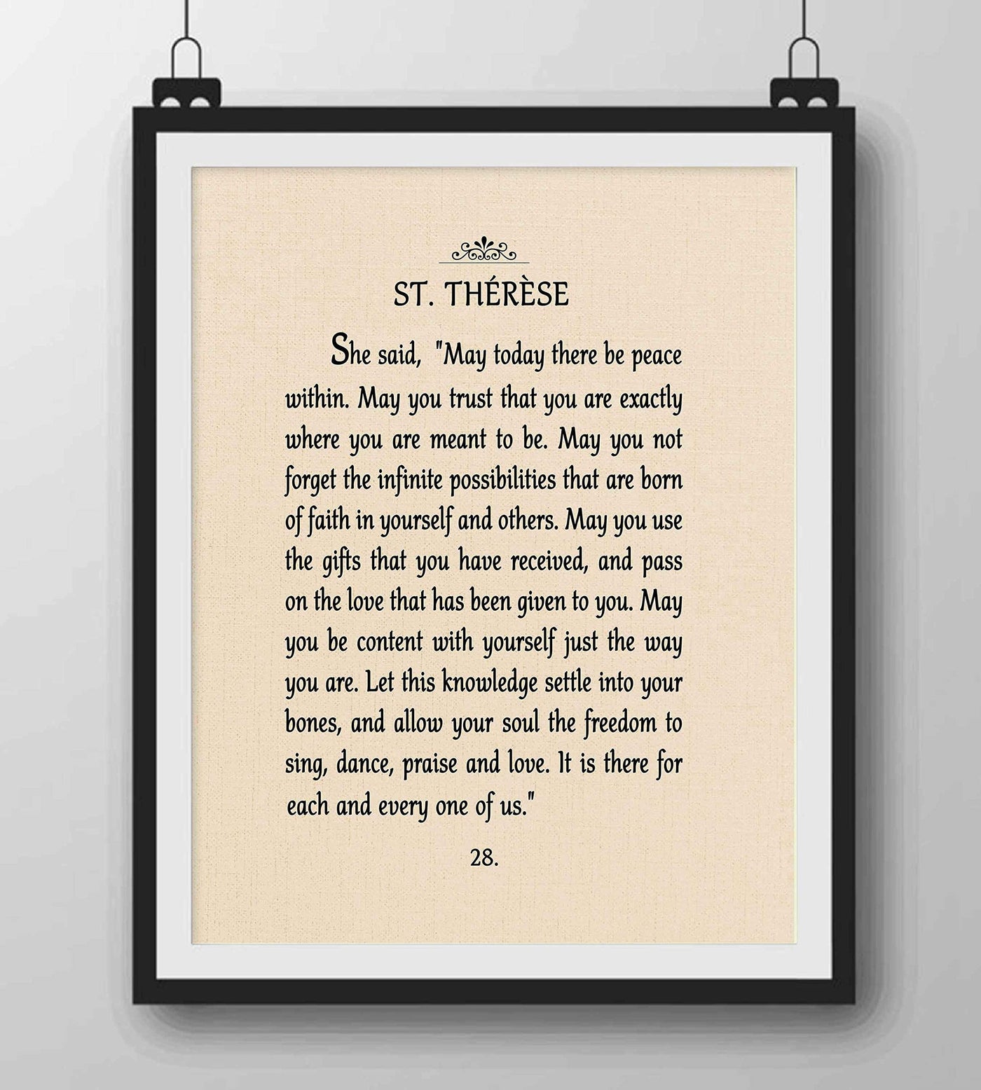 May There Be Peace Within-St. Therese Book Page Print-8 x 10" Poetic Wall Art w/Replica Linen Texture Design-Ready To Frame. Inspirational Home-Office-Church-School Decor. Great Catholic Gift!