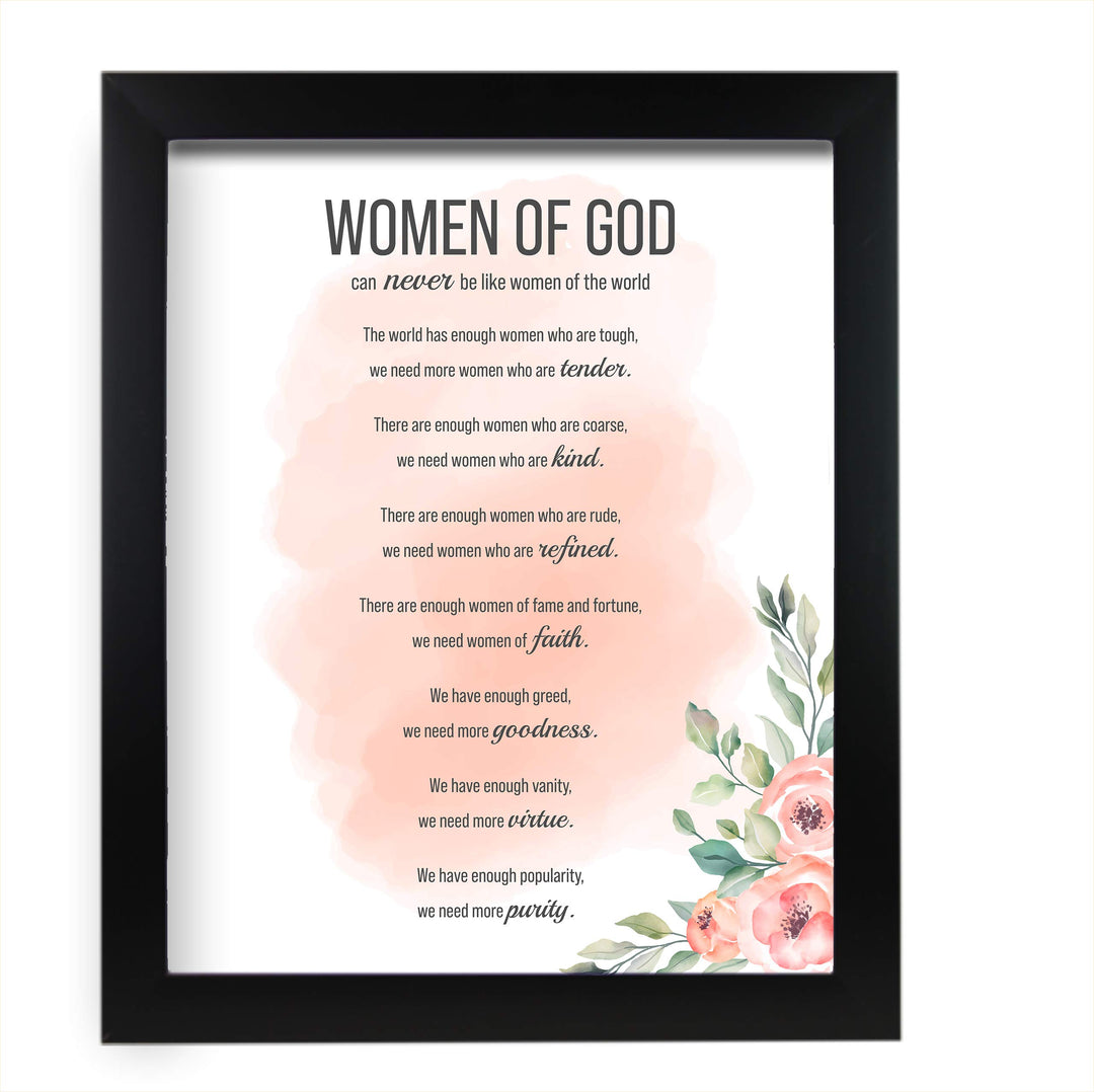 Women of God Inspirational Wall Art Sign -11 x 14" Modern Typographic Poster Print-Ready to Frame. Elegant Floral Design. Religious Home-Office-Church Decor. Perfect Christian Gift-Her Best Traits!