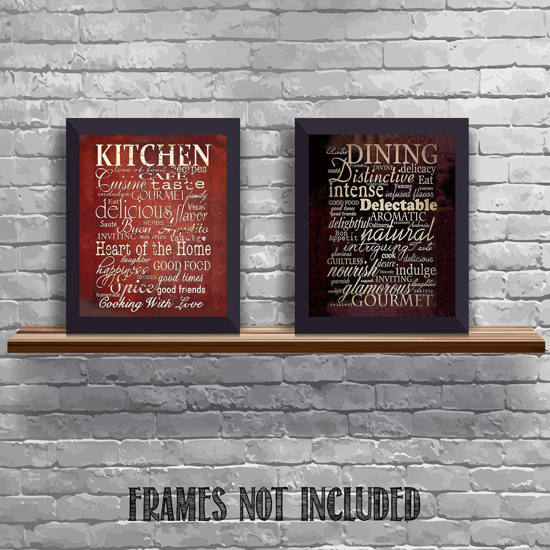 Kitchen &amp; Dining Favorite Words &amp; Quotes Wall Decor 2 Image Set- 8 x 10"s Wall Art Prints- Ready to Frame. Home D?cor, Dining Room Decor &amp; Kitchen Decor. Beautiful Upscale Prints with Gourmet Flair.