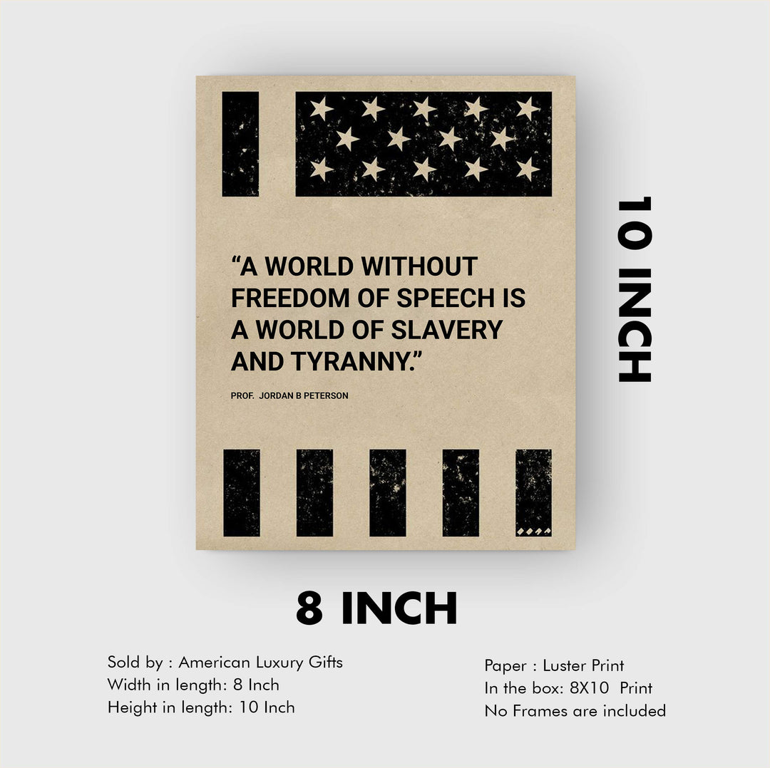 World Without Freedom of Speech-Is of Slavery &amp; Tyranny-American Flag Wall Art-8 x 10" Patriotic Poster Print-Ready to Frame. Rustic Decor for Home-Office-Bar-Cave. Show Your Love of USA &amp; Freedom!