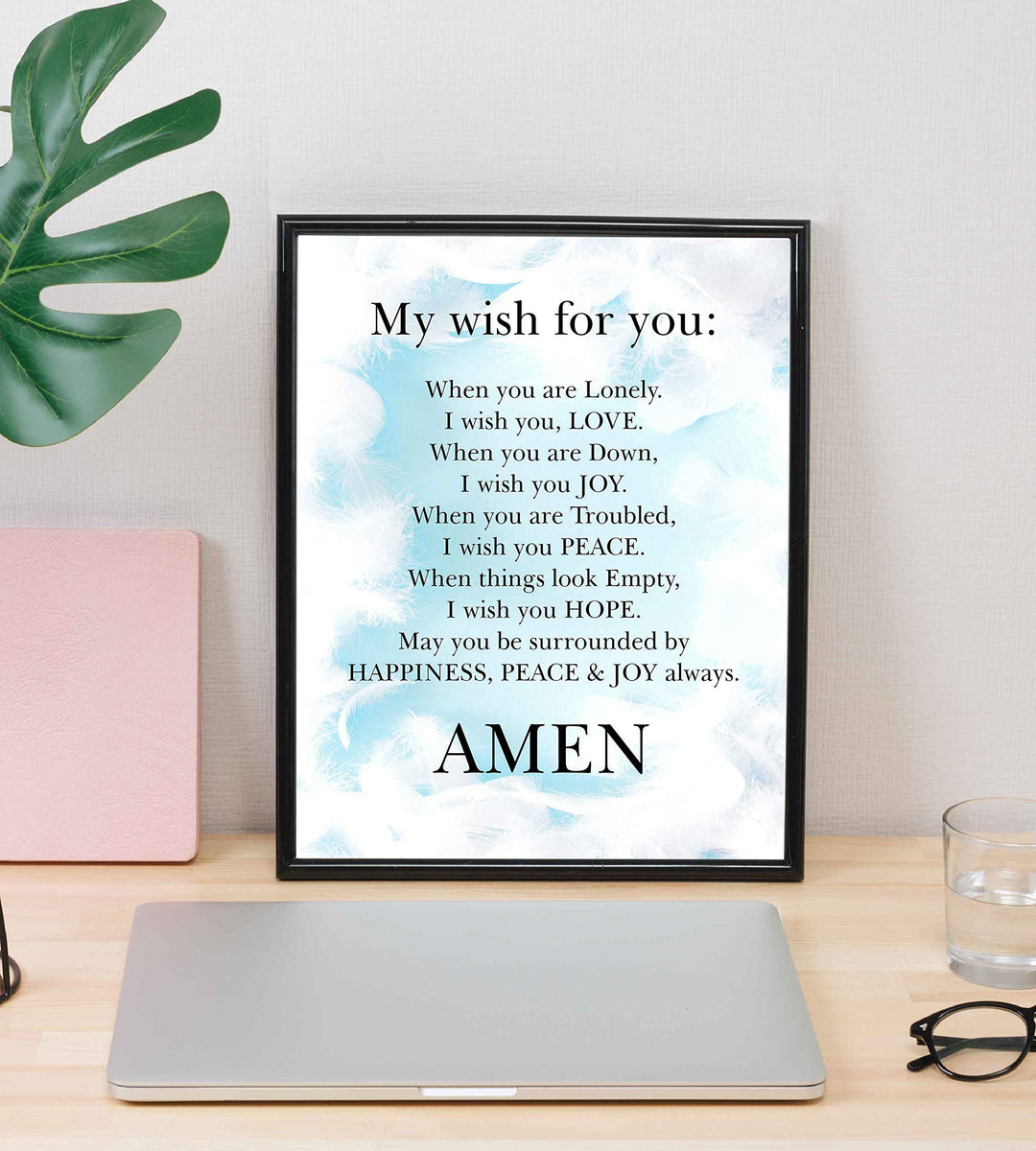 My Wish For You-Happiness, Peace &amp; Joy Always Christian Prayer Wall Art-8 x 10" Typographic Poster Print-Ready to Frame. Inspirational Home-Office-Church Decor. Great Positive Gift of Love &amp; Hope!
