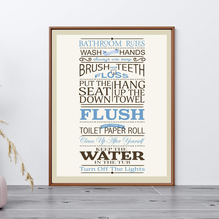 Bathroom Rules: Wash-Brush-Flush-Lights- Fun Bathroom Sign- 11 x 14" Print Wall Art-Ready to Frame. Classy Home &amp; Bathroom D?cor- Housewarming Wall Print. Perfect For Guests &amp; Kids Bathrooms.