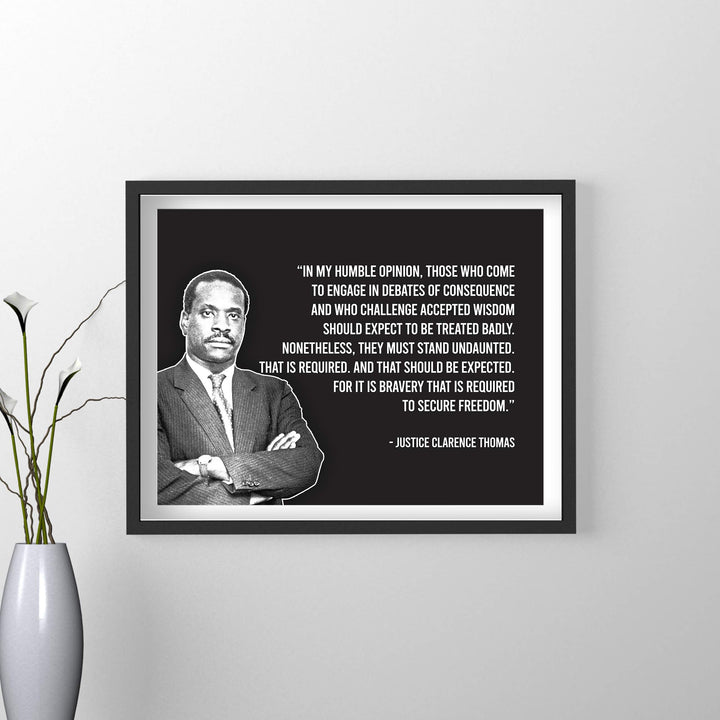 Justice Clarence Thomas-"It Is Bravery That Is Required to Secure Freedom"-Motivational Quotes Wall Decor-14 x 11" Typographic Portrait Art Print-Ready to Frame. Home-Office-School-Dorm-Library Decor.