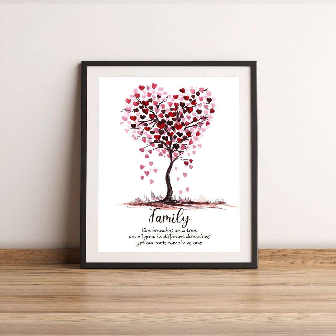 Family -Our Roots Remain As One Tree of Hearts Wall Art Sign -11 x 14" Inspirational Poster Print -Ready to Frame. Perfect Home-Welcome-Cabin-Lake-Living Room Decor. Great Housewarming Gift!