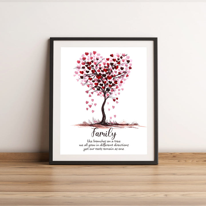 Family -Our Roots Remain As One Tree of Hearts Wall Art Sign -11 x 14" Inspirational Poster Print -Ready to Frame. Perfect Home-Welcome-Cabin-Lake-Living Room Decor. Great Housewarming Gift!