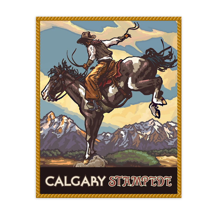 "Calgary Stampede" Cowboy Riding Horse Wall Art Sign -8 x 10" Country Rustic Rodeo Poster Print -Ready to Frame. Home-Office-Farmhouse Decor. Perfect Gift for All Cowboys &amp; Cowgirls!