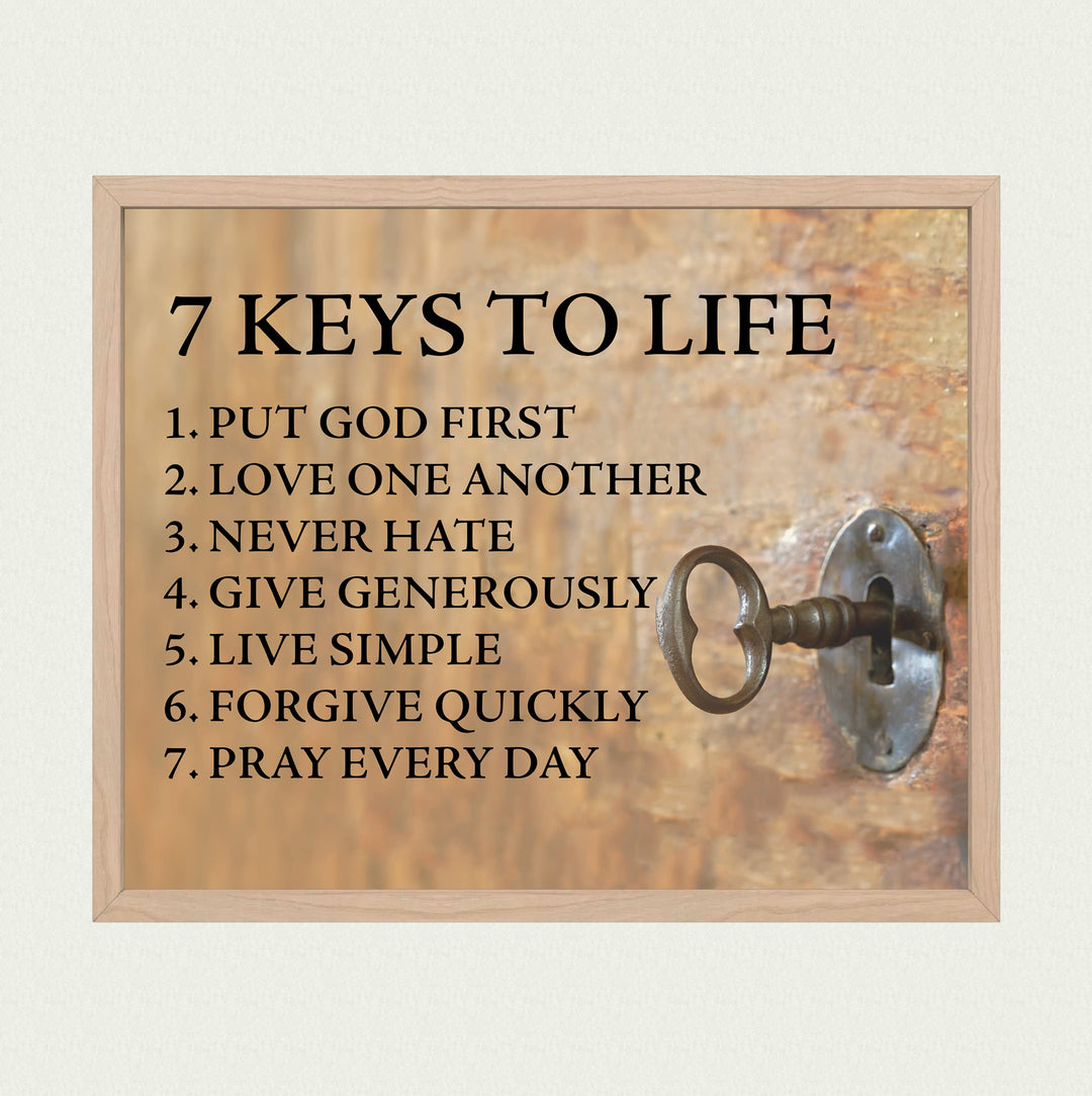 "7 Keys to Life" Inspirational Quotes Wall Sign -8 x 10" Motivational Christian Poster Print -Ready to Frame. Vintage Decor for Home-Office-Classroom-Church. Perfect Life Lessons for All!