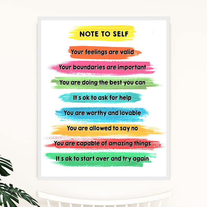 Note to Self -You Are Worthy Inspirational Quotes Wall Art -11 x 14" Paint Brush Stroke Print -Ready to Frame. Motivational Affirmations for Home-Office-Classroom Decor. Great Gift of Inspiration!