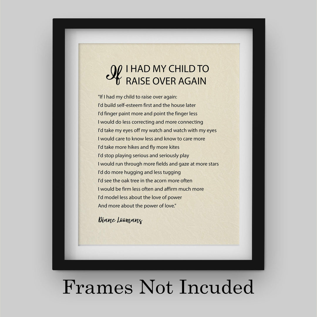 ?If I Had My Child To Raise Over Again?-Diane Loomans Quotes Wall Art -8 x 10" Modern Poster Print-Ready to Frame. Inspirational Home-Office-School Decor. Positive Advice to Inspire Family Time!