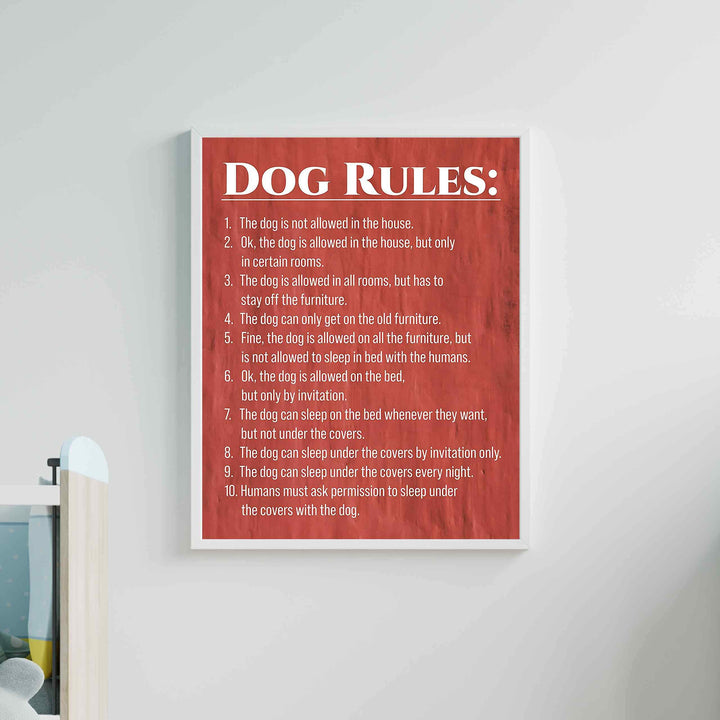 Dog Rules Funny Wall Sign -11 x 14" Typographic Art Print-Ready to Frame. Home-Kitchen-Entryway Decor. Great Housewarming Gift-Perfect for Dog Lovers! Humorous Reminders for Guests &amp; Pet Owners!