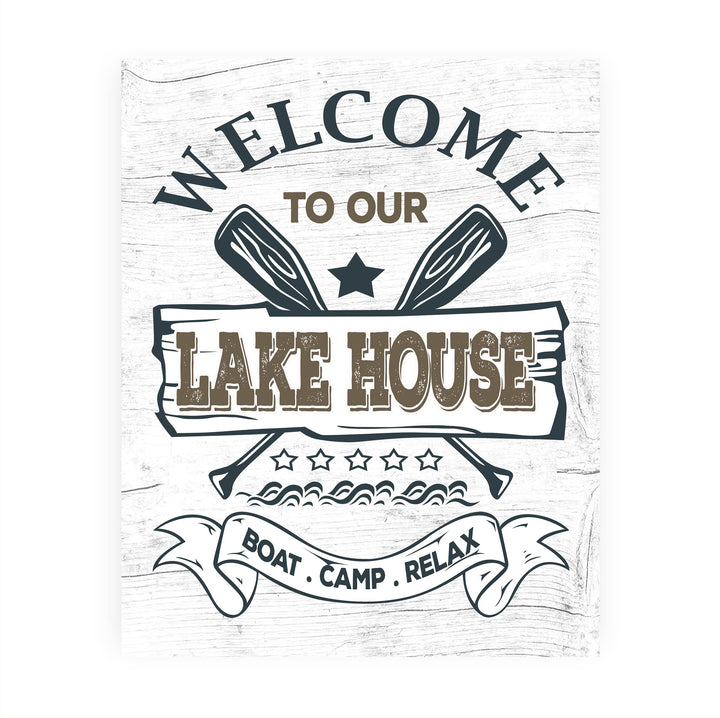 Welcome to Our Lake House- Rustic Wall Decor -8 x 10" Replica Distressed Wood Print -Ready to Frame. Perfect Sign for Lake House-Cabin-Lodge. Reminder to Relax &amp; Enjoy Life! Printed on Photo Paper.