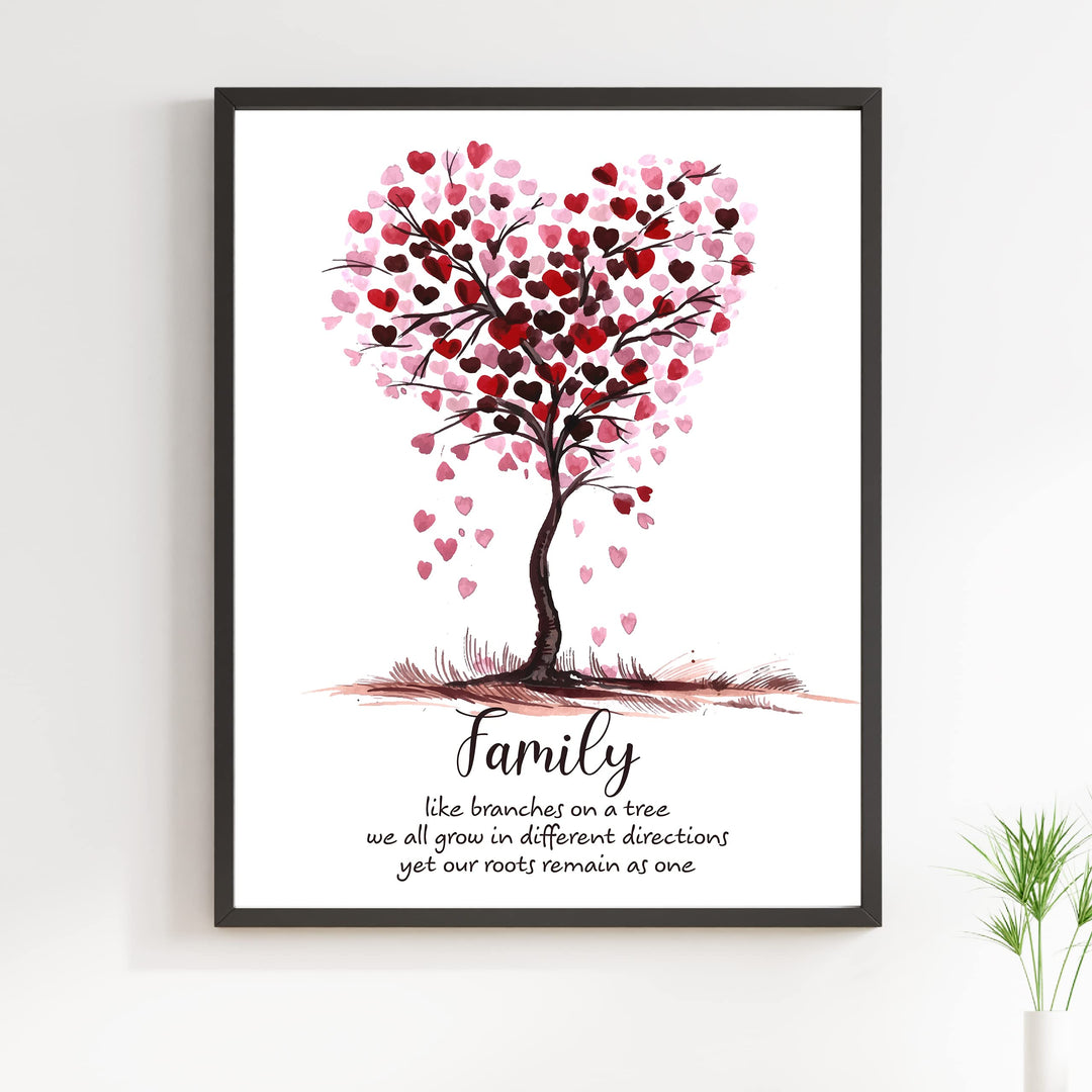 Family -Our Roots Remain As One Tree of Hearts Wall Art Sign -11 x 14" Inspirational Poster Print -Ready to Frame. Perfect Home-Welcome-Cabin-Lake-Living Room Decor. Great Housewarming Gift!