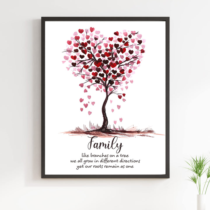 Family -Our Roots Remain As One Tree of Hearts Wall Art Sign -11 x 14" Inspirational Poster Print -Ready to Frame. Perfect Home-Welcome-Cabin-Lake-Living Room Decor. Great Housewarming Gift!