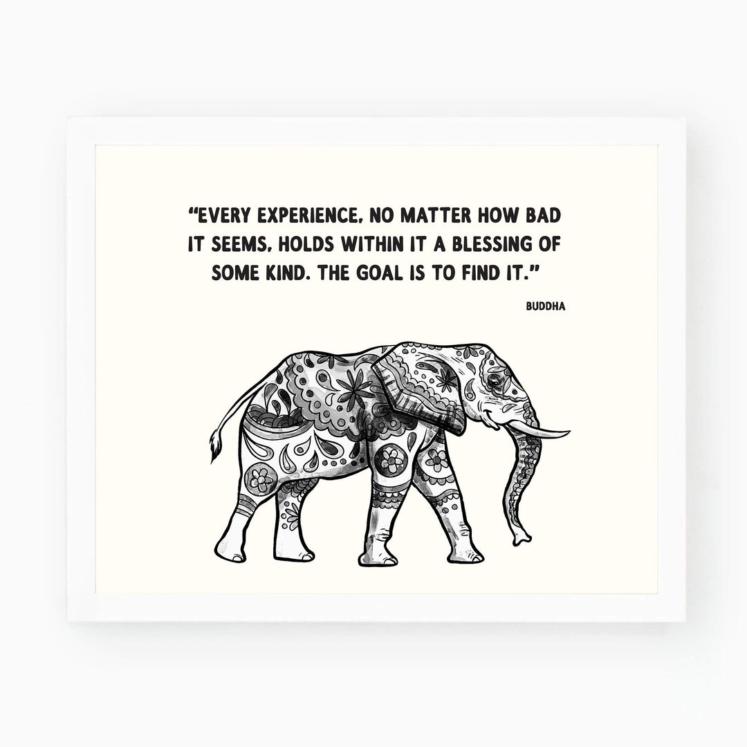 Buddha Quotes &amp; Elephant-Distressed Art Print -"Every Experience is a Blessing"- 8 x 10" Wall Print Art Print- Ready to Frame. Home D?cor, Studio &amp; Office D?cor. Perfect Gift for Buddhism-Inspiration.