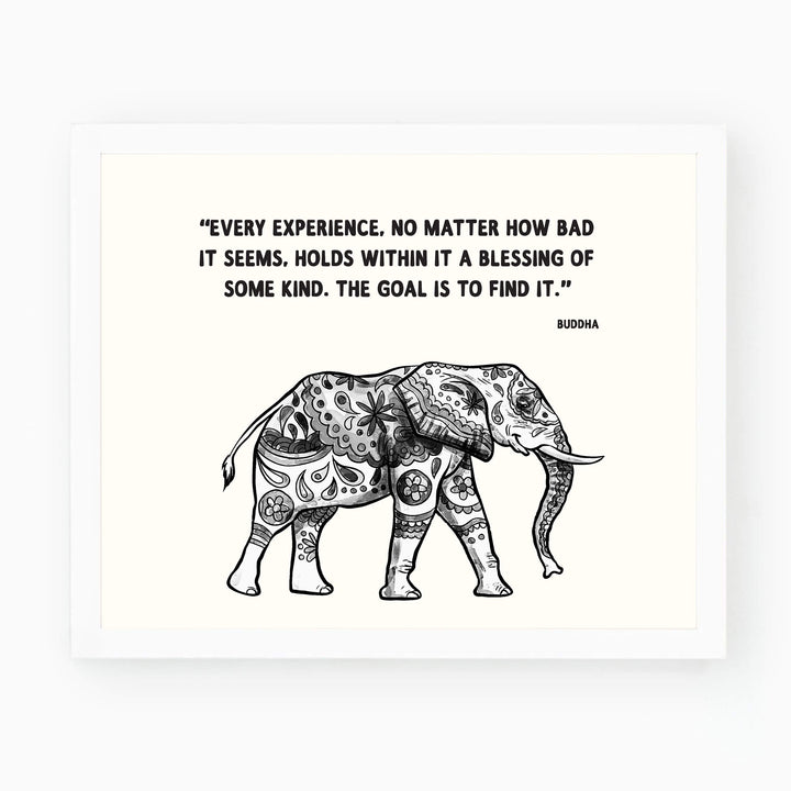 Buddha Quotes &amp; Elephant-Distressed Art Print -"Every Experience is a Blessing"- 8 x 10" Wall Print Art Print- Ready to Frame. Home D?cor, Studio &amp; Office D?cor. Perfect Gift for Buddhism-Inspiration.