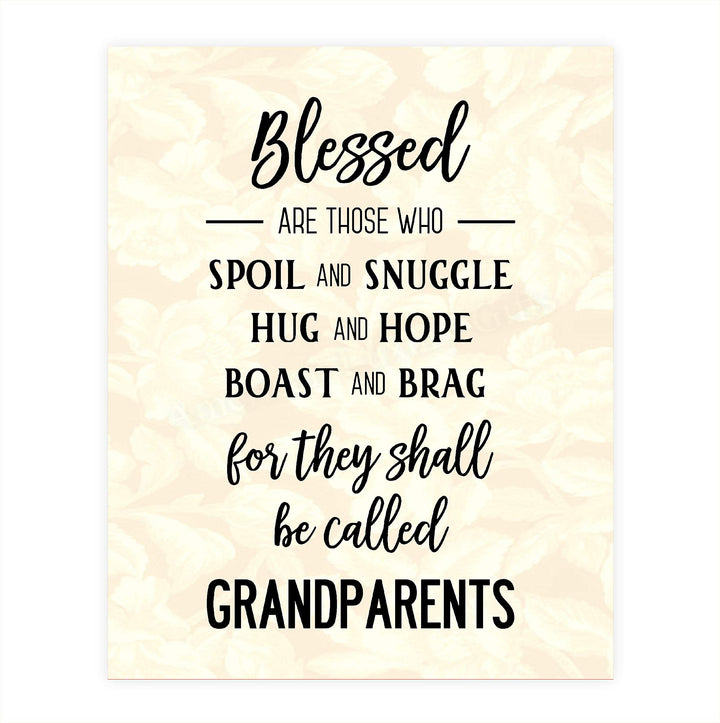 Grandparents-Blessed Wall Art- 8 x 10" Wall Decor-Ready to Frame. Modern Typographic Floral Silhouette Print. Great Home-Office Decor. Perfect Heartfelt &amp; Inspirational Gift to Brag on Grandkids.