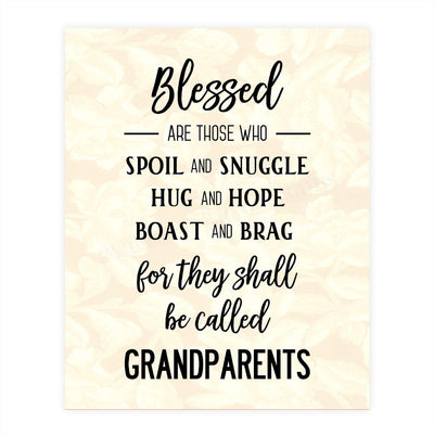 Grandparents-Blessed Wall Art- 8 x 10" Wall Decor-Ready to Frame. Modern Typographic Floral Silhouette Print. Great Home-Office Decor. Perfect Heartfelt & Inspirational Gift to Brag on Grandkids.