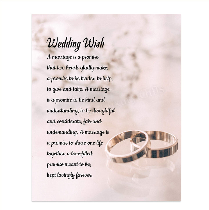 Wedding Wish-Love &amp; Marriage Poem-8 x 10" Inspirational Wall Art Print w/Ring Images-Ready to Frame. Sentimental Poetry for Home-Office-Boutique Decor. Great Engagement-Bridal Shower-Wedding Gift!