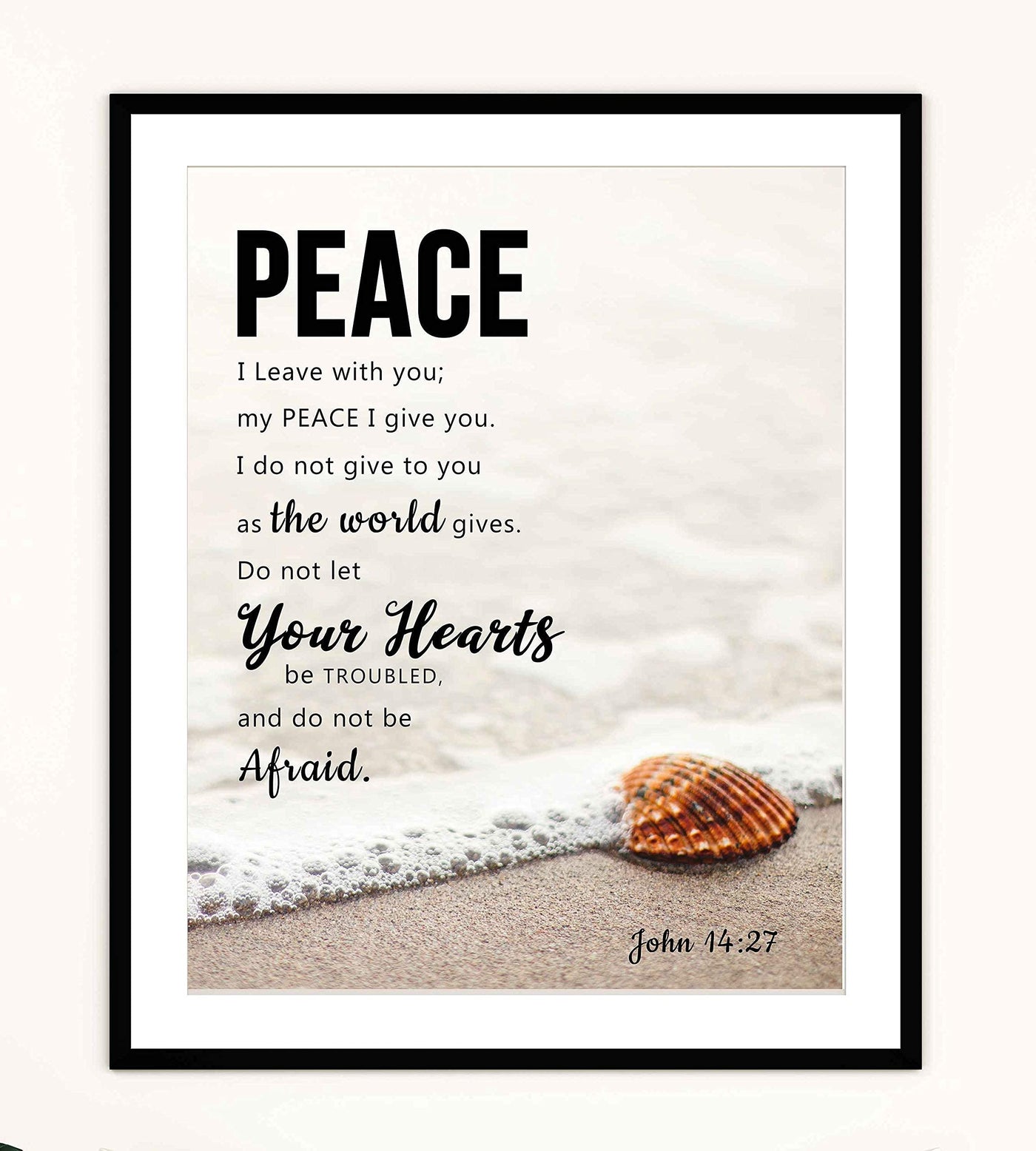 Peace I Leave With You-John 14:27-Bible Verse Wall Art Sign-8 x 10"-Christian Poster Print-Ready to Frame. Beach Image Scripture Print for Home-Office-Studio-Church D?cor. Perfect Religious Gift!